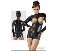 Late X Body Gótico De Látex Natural Manga Larga Cuello Alto Abierto Negro