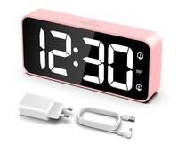 LATEC Despertador Digital LED con Doble Alarma y 8 Tonos Reloj Despertador Digital con Volumen y Brillo Ajustables Reloj Digital Sobremesa con Snooze 12/24 Horas Alimentación por Cable USB (Rosa)