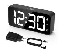 LATEC Despertador Digital LED con Doble Alarma y 8 Tonos Reloj Despertador Digital con Volumen y Brillo Ajustables Reloj Digital Sobremesa con Snooze 12/24 Horas Alimentación por Cable USB (Nero)