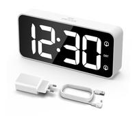 LATEC Despertador Digital LED con Doble Alarma y 8 Tonos Reloj Despertador Digital con Volumen y Brillo Ajustables Reloj Digital Sobremesa con Snooze 12/24 Horas Alimentación por Cable USB ((Blanco)