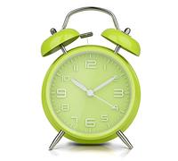 LATEC Reloj Despertador de Doble Campana con luz Nocturna, Gran Esfera de 4 Pulgadas, Batería de Reloj Despertador Ruidoso, sin Tictac, Silencioso, Timbre de Alarma Retro, Unidad de Cuarzo (Verde)