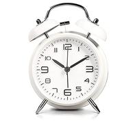LATEC Reloj Despertador de Doble Campana con luz Nocturna, Gran Esfera de 4 Pulgadas, Batería de Reloj Despertador Ruidoso, sin Tictac, Silencioso, Timbre de Alarma Retro, Unidad de Cuarzo (Blanco)