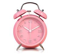 LATEC Reloj Despertador de Doble Campana con luz Nocturna, Gran Esfera de 4 Pulgadas, Batería de Reloj Despertador Ruidoso, sin Tictac, Silencioso, Timbre de Alarma Retro, Unidad de Cuarzo (Rosa)