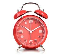 LATEC Reloj Despertador de Doble Campana con luz Nocturna, Gran Esfera de 4 Pulgadas, Batería de Reloj Despertador Ruidoso, sin Tictac, Silencioso, Timbre de Alarma Retro, Unidad de Cuarzo (Rojo)