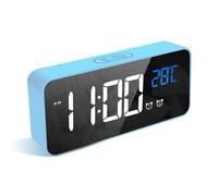 LATEC Reloj Despertador, LED Pantalla Reloj Despertador Digital con Espejo, Doble Alarma, Temperatura, Puerto de Carga USB, 10 Música, 4 Brillo Ajustable, 12/24H(Azul)