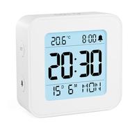 LATEC Reloj Despertador, Reloj Despertador Digital Pilas con Temperatura, Retroiluminación, 3 Volúmenes, 12/24H, Calendario, Snooze para Viajes y Dormitorio(Baterías Incluidas) (Blanco)