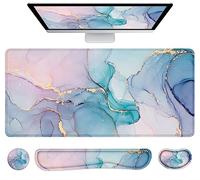 Lateefah Alfombrilla Grande para Mouse y reposamuñecas para Teclado, Alfombrilla extendida 4 en 1 con Soporte para la muñeca, Protector de Escritorio Antideslizante, Ultra Grueso para Oficina, hogar