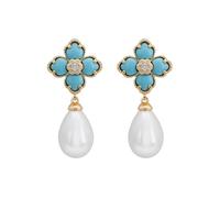 Latelita Pendientes colgantes de plata de ley chapada en oro de 18 quilates, piedra preciosa natural, pera, turquesa, azul Majorica, perla blanca, inspirada en la naturaleza en diciembre, Plata de