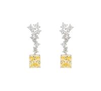 Latelita Pendientes colgantes de plata de ley chapados en rodio con topacio rectangular creado en laboratorio, circonita cúbica amarilla, color blanco, perfectos para fiestas de noviembre, Plata de
