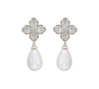 Latelita Pendientes de gota de plata de ley 925 con diseño de trébol de flores, perlas y circonitas cúbicas para mujer