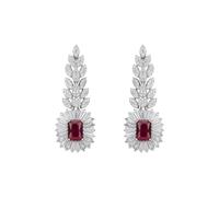 Latelita Pendientes de gota de rubí con diamantes de imitación y rubí cultivado en laboratorio para mujer, 4,5 cm/1,8 cm, plata de ley