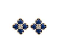 Latelita Pendientes de tuerca de plata de ley 925 con diseño de trébol de flores y lapislázuli, color dorado, Plata de ley, Lapislázuli