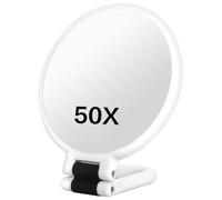 Latemeia Espejo de Aumento 50X, Espejo de Maquillaje de Aumento de Doble Cara con Mango Ajustable de 360°, diseño de Mano/Montaje en Pared/Mesa para Maquillaje, Blanco, decoración del hogar