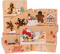 LATENR 12 Piezas Cajas De Galletas De Navidad Con Ventana Transparente, 4 Estilos Cajas De Magdalenas Cajas De Golosinas De Panadería Caja De Dulces De Chocolate Cajas De Regalo (22 x 15 x 7CM)