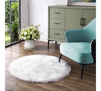Latepis Alfombra redonda de piel de oveja sintética de 3 pies, esponjosa, para sala de estar, lavable, para dormitorio, habitación de adolescentes y dormitorios universitarios, color blanco