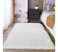 Latepis Tapete rectangular de piel sintética de oveja sintética esponjosa y lavable para sala de estar, dormitorio, dormitorio, decoración lujosa, 3 x 5 pies, color blanco