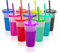 LATERN 10 Pieza Vasos Que Cambian de Color con Tapas y Pajitas, 710ml Vasos de Plástico Reutilizables Niños Lindos Bebiendo Taza Tazas de Viaje a Granel para Beber Agua de Café Helado (10 Colores)