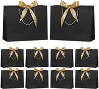 LATERN 10 Piezas Bolsa de Regalo Grande con Lazo Dorado, 32CM x 25CM x 11CM Bolsas de Papel para Fiestas Bolsas de Papel de Regalo con Mango para Cumpleaños Bodas Fiesta Baby Showers (Negro)