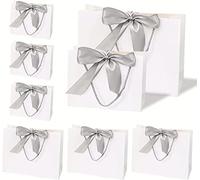 LATERN 10 Piezas Bolsa de Regalo Grande con Lazo Plateado, 32CM x 25CM x 11CM Bolsas de Papel para Fiestas Bolsas de Papel de Regalo con Mango para Cumpleaños Bodas Fiesta Baby Showers (Blanco)