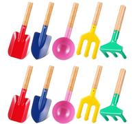 LATERN 10 Piezas Herramientas de Jardinería para Niños, 20CM Juguete de Playa Metal Cuchara Tenedor Paleta Rastrillo con Mango de Madera para Jardín Tierra Trasplante Verano Playa Arenero Excavación