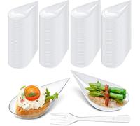 LATERN 100 Piezas Aperitivo Platos de Plástico con Tenedores, 5CM Platos de Degustación de Postres en Forma de Lágrima Tazones Transparentes para Aperitivo de Parfait Platos para Servir Reutilizables