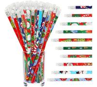 LATERN 100 Piezas Lápices de Navidad con Borradores, 10 Estilos Muñeco de Nieve Calcetín Papá Noel Reno Árbol de Navidad Surtido de Lápices de Madera para Recuerdos de Navidad Fiesta(19 x 0,8cm)