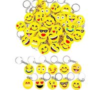 LATERN 100 Piezas Llaveros Emoji, 10 Patrón Emoji Mini Llavero Emoticon Llavero Decoración para Niños Fiesta de Cumpleaños Favores Bolsa de Fiesta (3.5cm x 8.5cm)