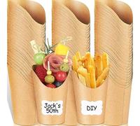 LATERN 100 Piezas Soporte Desechable para Patatas Fritas, 360ml Tazas de Papas Fritas de Papel Kraft Tazas Desechables para Hornear para Fiestas para Charcutería Bocadill Gofre Palomitas Postre Helado