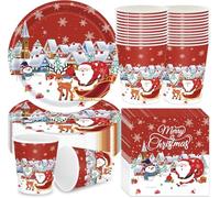 LATERN 100 Piezas Vajilla de Papel para Fiestas Navideñas, 25 x 23CM Platos de Llanos, 25 x 19CM Platos de Ensalada, 25 x 270ml Vasos, 25 x 16CM Servilletas - para Navideña Invernal Fiesta Decoración
