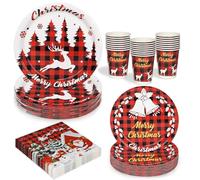 LATERN 100 Piezas Vajilla de Papel para Fiestas Navideñas, 25 x 23CM Platos de Llanos, 25 x 19CM Platos de Ensalada, 25 x 270ml Vasos, 25 x 16CM Servilletas - para Navideña Invernal Fiesta Decoración