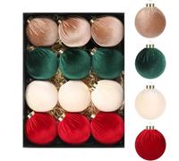 LATERN 12 Piezas Bolas Navideñas de Terciopelo, 8CM Flocado Adornos Navideños Bolas Navideñas Irrompibles para Árbol de Navidad Festivo Hogar Navideña Fiesta Decoración (4 Colores)