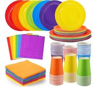 LATERN 120 Piezas Vajilla de Papel Colorida para Neón Fiestas, 30 x 23CM Platos de Llanos y 18CM Platos de Ensalada, 30 x Vasos de 270ml, 30 x 25CM Servilletas - para Neón Arcoíris Fiesta Decoración