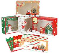 LATERN 12Pzs Cajas De Galletas De Navidad Con Ventana Transparente, 4 Estilos Cajas De Magdalenas Caja De Dulces De Chocolate Cajas De Regalo De Panadería Cajas De Regalo Para Fiesta (22 x 15 x 7CM)