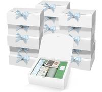 LATERN 15 Piezas Cajas de Regalo con Tapas, 25CM x 20CM x 10CM Blanco Caja de Regalo de Papel Kraft Caja de Propuesta de Dama de Honor con Cinta Plateada para Boda Cumpleaños Navidad Presente Embalaje
