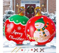 LATERN 2 Piezas Gigantes Bolas Navideñas Inflables, 60CM PVC Bola Decorativa Muñeco de Nieve Árbol Adorno Navideño Inflable para Navidad Interior Exterior Hogar Jardín Césped Patio Porche Decoración
