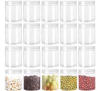 LATERN 20 Piezas 210ml Frascos de Plástico Transparente con Tapas, 6,5CM Contenedores de Almacenamiento de Boca Ancha Botellas Vacías Recargables para Alimentos Secos Condimento Miel Cosméticos