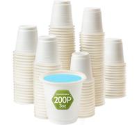 LATERN 200 Piezas Vasos de Papel Desechables, 90ml Pequeños Vasos de Papel Blancos Vasos Compostables para Enjuague Bucal para Baño Enjuague Medicamentos Agua Caliente/Fría Jugo (5,7cm x 5,5cm)