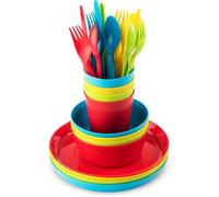 LATERN 24 Piezas Vajilla de Plástico Reutilizable, 4 x Irrompibles Infantiles Platos y Ensaladeras, 4 x 240ml Vasos, 4 x Reutilizables Cuchillos, Tenedores y Cucharas - para Cereales Sopas Ensaladas