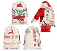LATERN 3 Piezas Bolsa Bolsa De Lona Santa Sack con Cordones Rojos - Bolsas De Entrega Exprés De Alce Navideño De 3 Estilos Tamaño Extra Grande 70 x 50cm