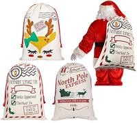LATERN 3 Piezas Bolsa Bolsa De Lona Santa Sack con Cordones Rojos - Bolsas De Entrega Exprés De Alce Navideño De 3 Estilos Tamaño Extra Grande 70 x 50cm