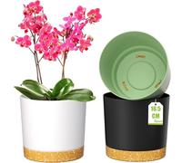 LATERN 3 Piezas Macetas con Autorriego, 16,5CM Ronda Maceta de Plástico Contenedor de Plantas de Jardín para Suculentas Hierbas Orquídeas Menta Bonsái - con Drenaje Orificios y Platillos (3 Colores)