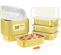 LATERN 30 Piezas Bandejas de Aluminio con Tapa, 500ml Molde de Aluminio para Hornear Recipiente para Comida para Llevar Mini Moldes para Pan para Hornear Cocinar Asar Preparar Comidas Calentar Llevar