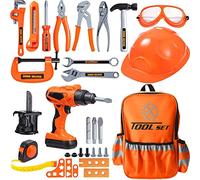 LATERN 32 Piezas Juguete de Herramienta de Construcción para Niños Incluido Mochila Taladro Eléctrico Arrojar Sierra Bits Casco Llave Inglesa Alicates Destornillador Cinta Métrica