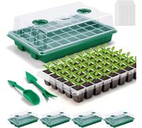 LATERN 4 Piezas Bandejas Semillas de Germinacion, 24 Celdas Propagador de Plástico para Vivero de Plántulas con Ventilación Ajustable para Jardín Hogar Plántulas (Con 20 Etiquetas, 2 Herramientas)