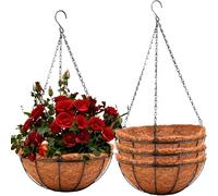 LATERN 4 Piezas Macetas Colgantes de Metal con Revestimiento de Fibra de Coco, 20CM Jardinera Redondas de Metal con Revestimiento de Fibra de Coco con 40CM Cadena para Jardín Balcón Patio Planta Flor