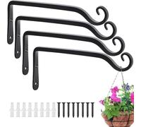 LATERN 4 Piezas Soportes para Cestas Colgantes, 25CM x 12CM Sólido Colgador Metálico de Pared Gancho para Cestas Colgantes con Tornillo para Pájaros Comederos, Faroles, Campanillas de Viento, Macetas