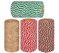LATERN 4 Pzs Navidad Cuerdas De Yute Y Cordel De Algodón Rollos 1312 Pies Rojo Blanco Verde Hilo De Algodón Hilo De Yute Envolver El Cordón De Cuerda para Navidad Manualidades De Bricolaje Regalos