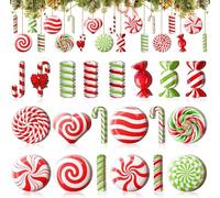 LATERN 40 Piezas Adornos Navideños de Bastón de Caramelo, 20 Estilos 8CM Colgante de Piruleta de Madera con Cuerda para Coronas Ventanas Chimeneas Puertas Árbol De Navidad Navideña Fiestas Decoración