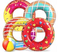 LATERN 5 Piezas Donut Flotadores Inflables para Piscina, 4 Piezas 75CM Anillos Tubos de Natación en Forma de Donut con 35CM Pelotas de Playa para Niños Adultos Playa Natación Piscina Fiesta