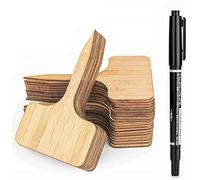 LATERN 50 Piezas Bambú Etiquetas De Plantas, 10 x 6cm Etiquetas de Letrero de Planta de Jardín de Madera de Tipo to Para Semillas Hierbas En Macetas Flores Verduras - Con Un Rotulador